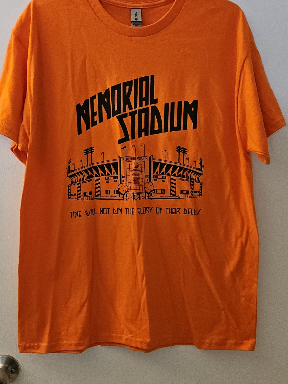 Gildan Orange Memorial Stadium Graphic Tee with Black Print